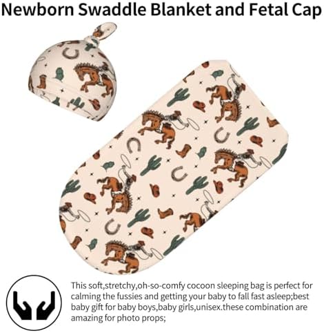 Sozzjile Western Baby Swaddle Blanket with Beanie Set