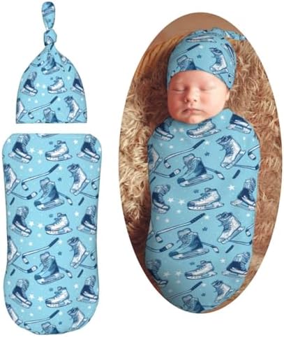 Muishi Ice Hockey Swaddle Blanket Hat Set for Newborns