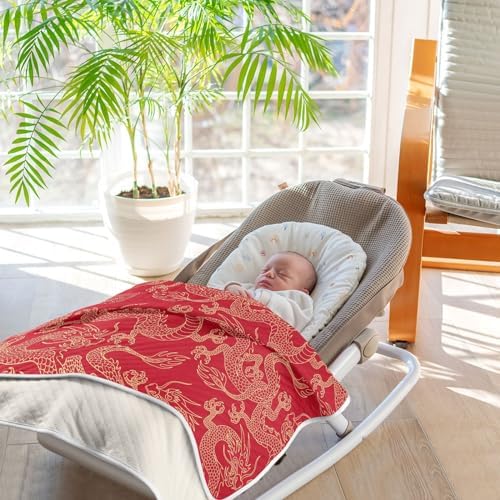 KJIZMO Cotton Baby Blanket with Golden Dragon Print 30x40
