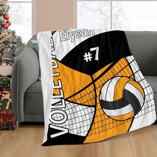 Custom Blanket with Name Volleyball Light Orange Swaddling Blanket for Baby Shower