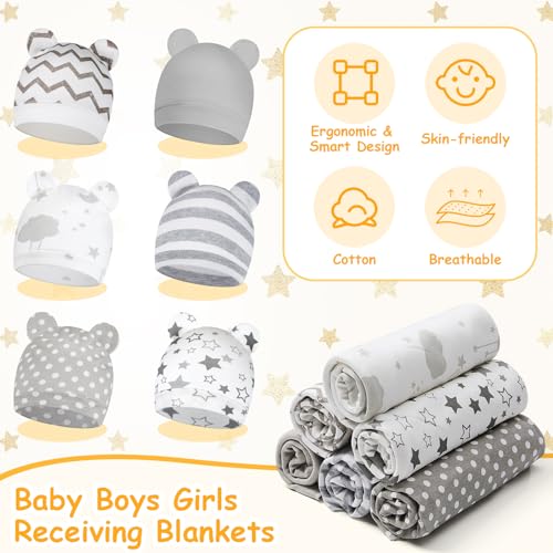 Ramede 6 Pack Cotton Baby Swaddles with Hats