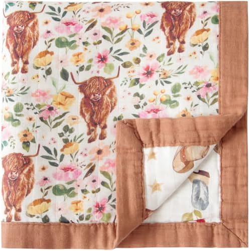 Little Jump Cowgirl Floral Highland Cow Muslin Blanket - 47 x 47