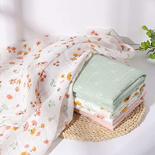 Softan Muslin Swaddle Blankets 4 Pack Green Floral