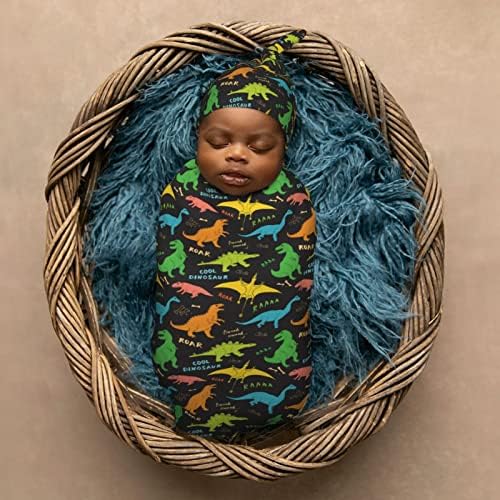 Dinosaur Swaddle Blanket Hat Set for Newborns