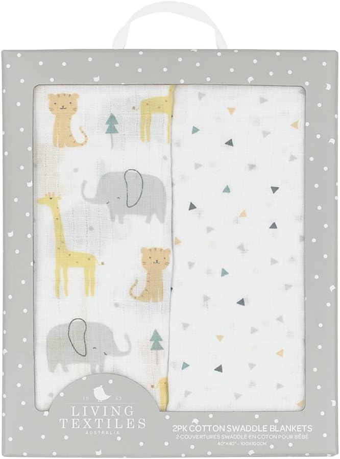 Living Textiles Animal Parade Swaddle Blankets 2-Pack - Ultra Soft Cotton Muslin