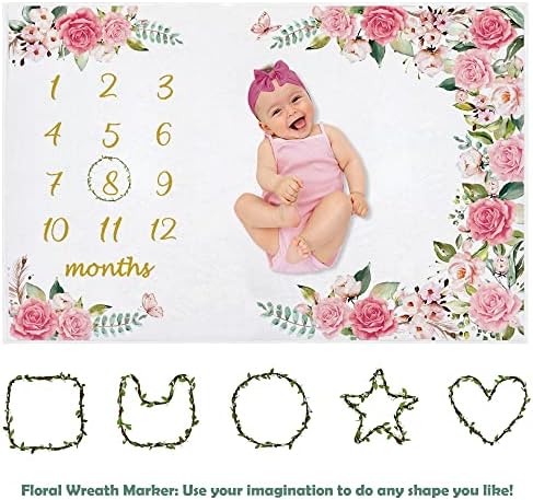 Baby Monthly Growth Milestone Blanket with Bow and Wreath