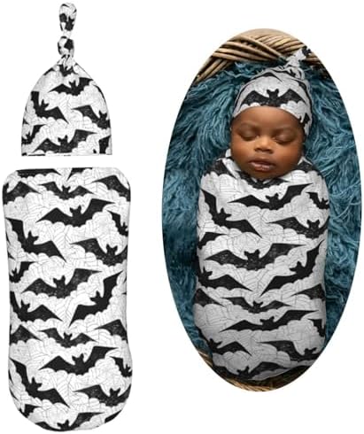 Muishi Black Bat Newborn Swaddle Blanket Hat Set 1