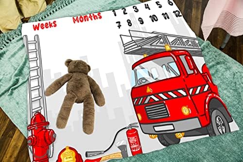 Baby Monthly Milestone Blanket Red Fire Truck