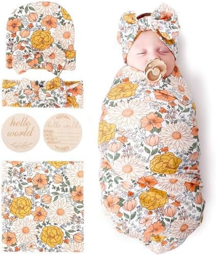 DRESHOW BQUBO Floral Swaddling Blanket Set for Newborns