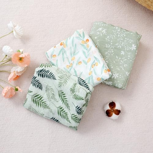 CoolaPeach 3 Pack Muslin Swaddle Blankets for Baby Boys and Girls