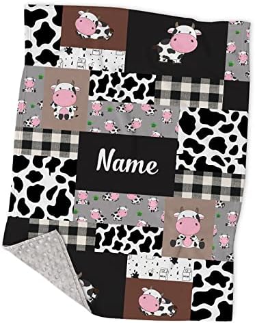 Personalized Cow Minky Baby Blanket with Name 1