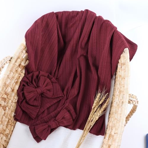 OMUKY Newborn Swaddle Blanket and Headband Set Wine Red