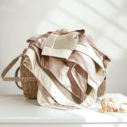 Lulumoon Waffle Swaddle Blanket with Satin Trim