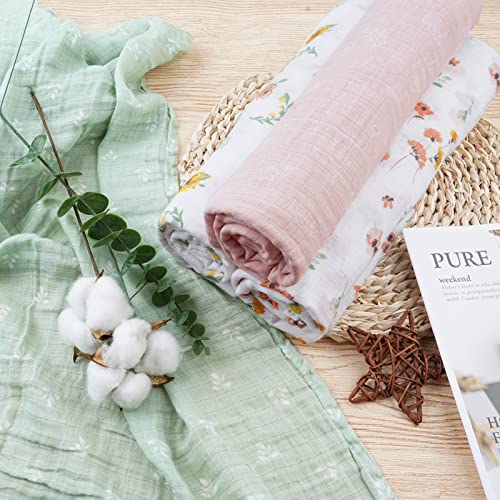 Softan Muslin Swaddle Blankets 4 Pack Green Floral
