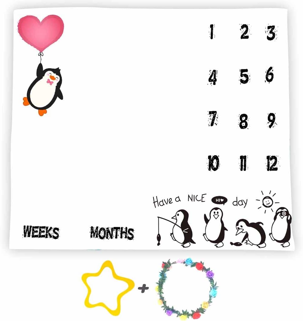Penguin Baby Milestone Blanket with Love Heart