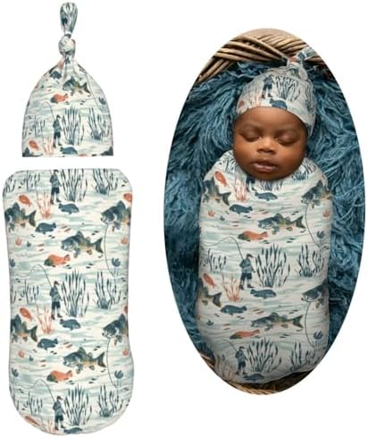 Muishi River Bass Fishes Swaddle Blanket Hat Set 1