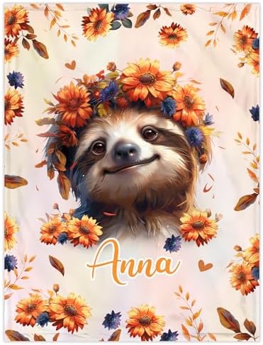 Hyturtle Personalized Sloth Baby Blanket with Custom Name