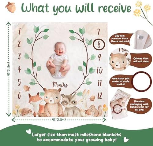 KooKooBaby Monthly Milestone Blanket 47x47
