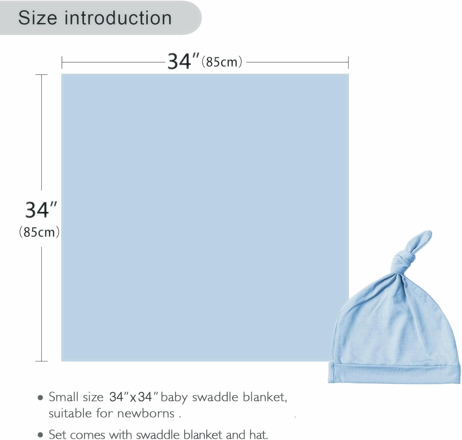 Aijoviko Newborn Swaddle Blanket with Hat Set Baby Blue