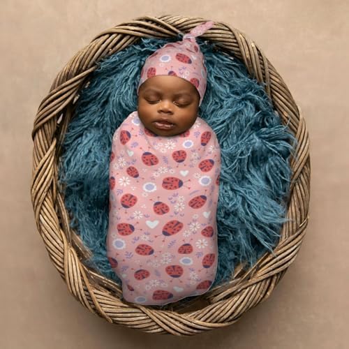Muishi Ladybugs Hearts Flowers Swaddle Blanket Hat Set