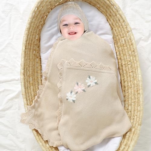 LAWKUL Beige Floral Swaddling Blanket 40x30 Infant Blanket