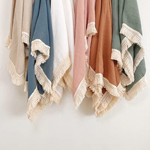 Bettrkind Muslin Swaddle Blanket with Fringe - Tan