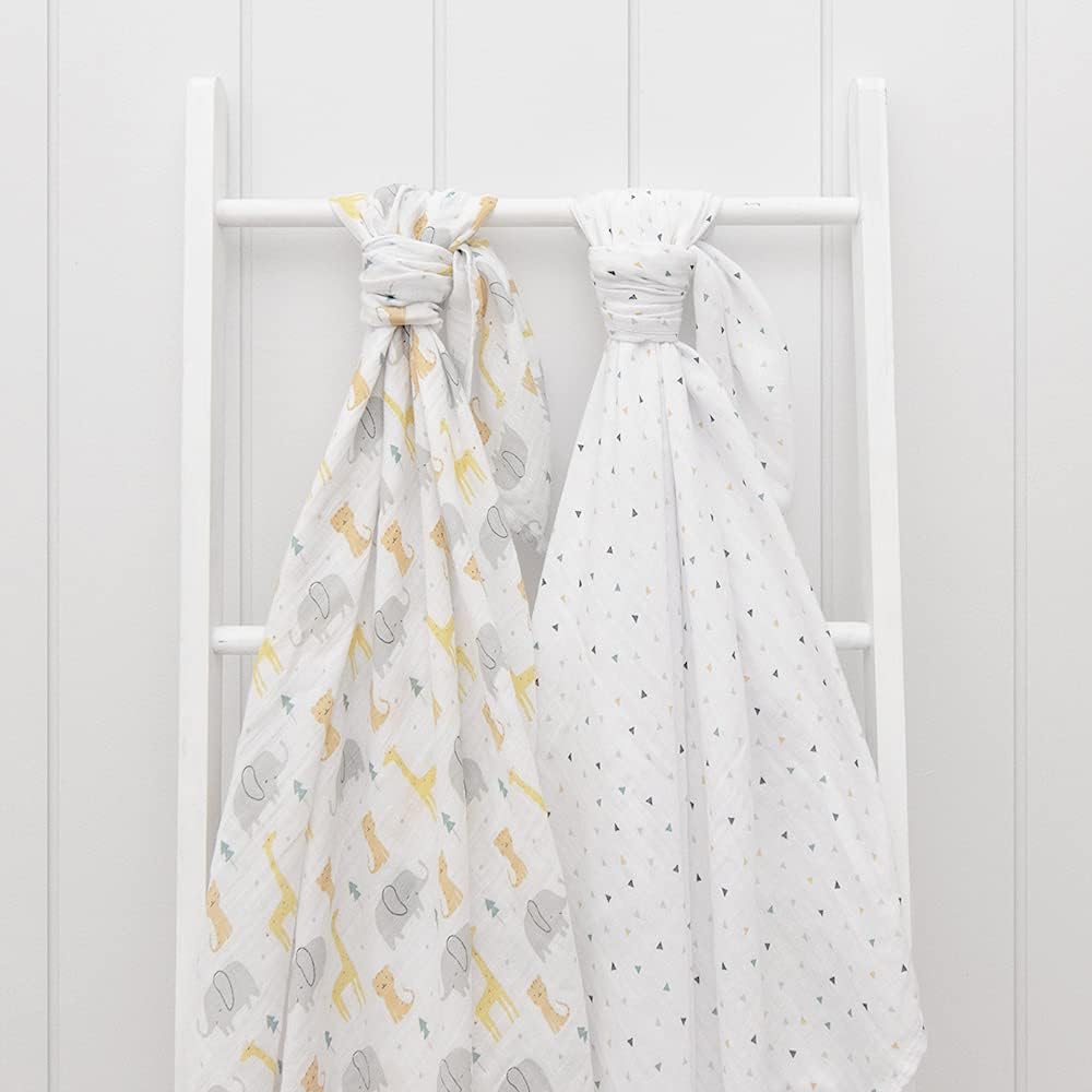 Living Textiles Animal Parade Swaddle Blankets 2-Pack - Ultra Soft Cotton Muslin