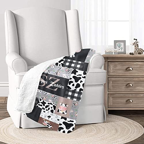 NZOOHY Cow Print Personalized Baby Blanket 30X40 in