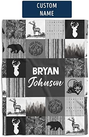 Hykuc Personalized Woodland Baby Blanket with Name