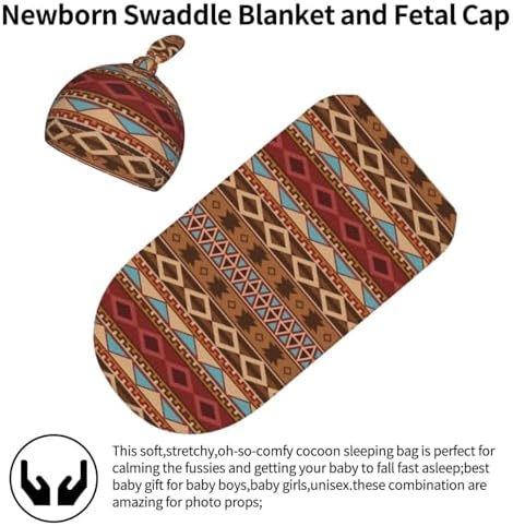 Sanghing Aztec Swaddle Blanket with Beanie Set for Newborns