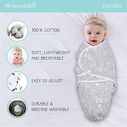 The Peanutshell Swaddle Blankets 3 Pack Grey Safari Stars