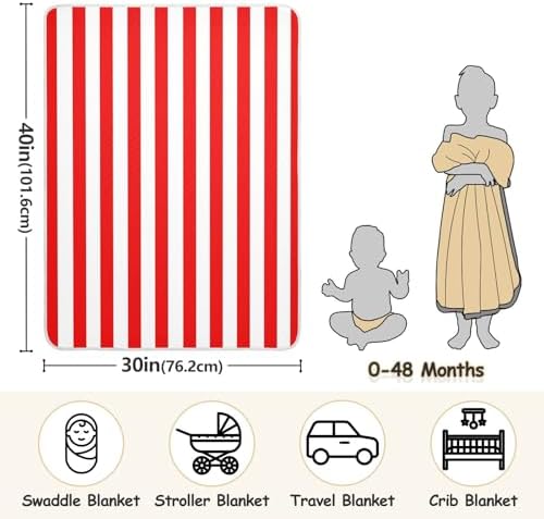 FLildon Red White Stripes Cotton Baby Blanket 30x40