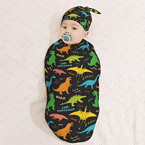 Dinosaur Swaddle Blanket Hat Set for Newborns