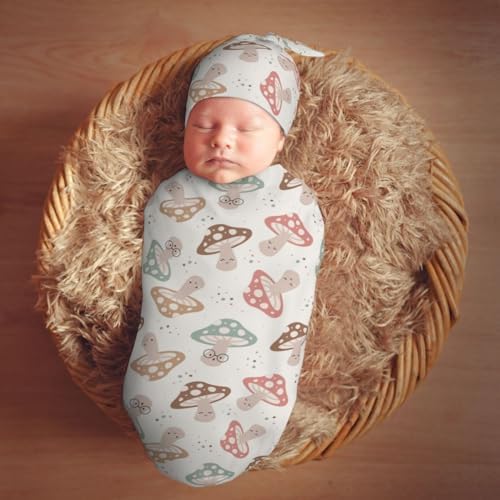 Muishi Happy Mushroom Swaddle Blanket Hat Set
