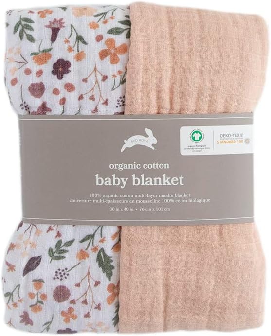 RED ROVR Organic Cotton Muslin Blanket - 30 x 40 Mauve Meadow