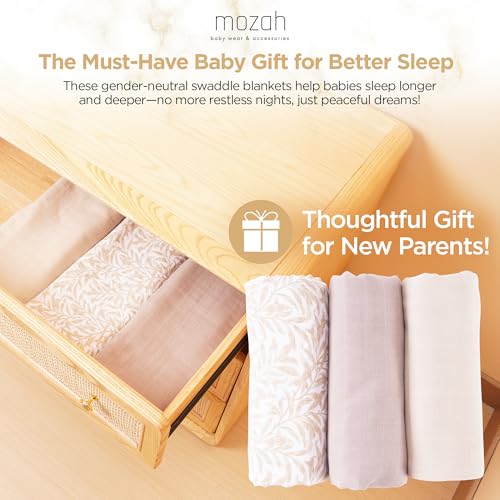 MOZAH Organic Muslin Swaddle Blankets 3 Pack