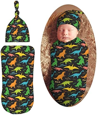Dinosaur Swaddle Blanket Hat Set for Newborns
