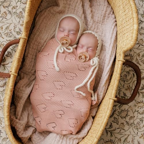 Bleu La La Swaddling Blanket for Girls - Pink Heart Cotton Knit Blanket