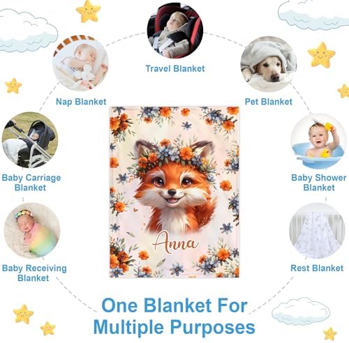 Personalized Fox Baby Blanket with Custom Name