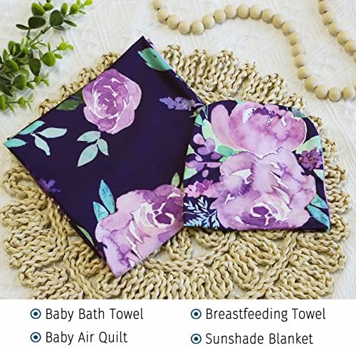 TANOFAR Newborn Swaddle Blanket with Beanie Set Purple Flower
