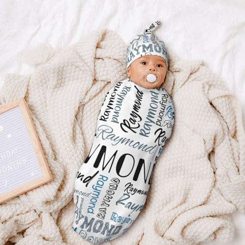Personalized Name Swaddle Set - Baby Blanket Hat