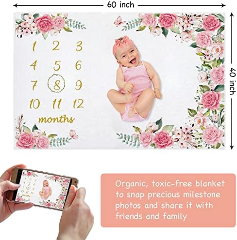 Baby Monthly Growth Milestone Blanket with Bow and Wreath