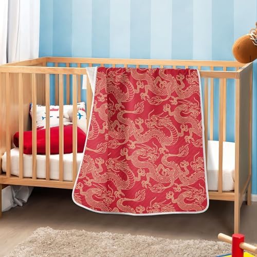 KJIZMO Cotton Baby Blanket with Golden Dragon Print 30x40