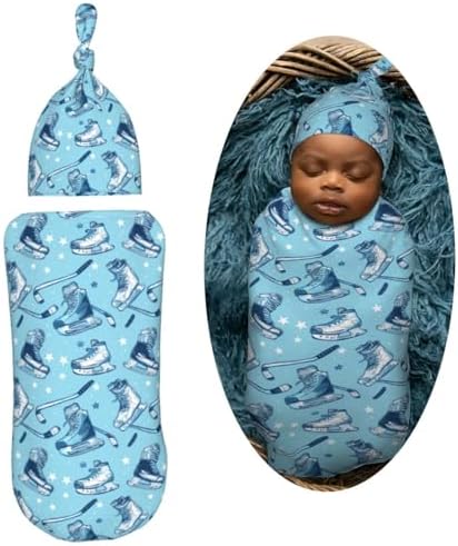 Muishi Ice Hockey Swaddle Blanket Hat Set for Newborns