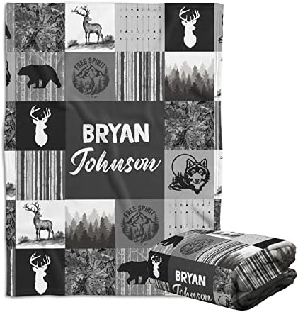 Hykuc Personalized Woodland Baby Blanket with Name