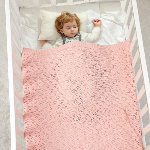Neiwech Soft Cotton Swaddle Blanket 40x30 Inch Pink
