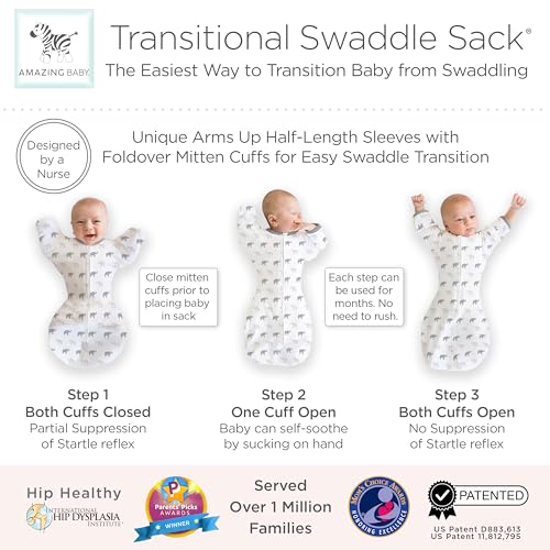 Amazing Baby Transitional Swaddle Sack - Tiny Elephants Medium 3-6 Months