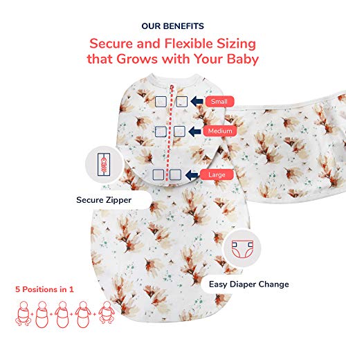 Embe 2-Way Starter Baby Swaddle 6-14 lbs Blush Blossom