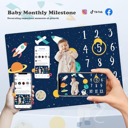 Baby Monthly Milestone Star Astronaut Swaddling Blanket - 40x50IN