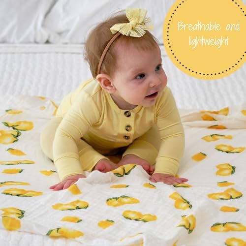 LollyBanks Lemon Print Muslin Swaddle Blanket 47x47 Inches